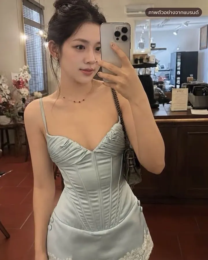 เดรสสั้นคอร์เซ็ตสีมิ้นต์ ชายลูกไม้ รหัส SBL01 รูปที่ 2